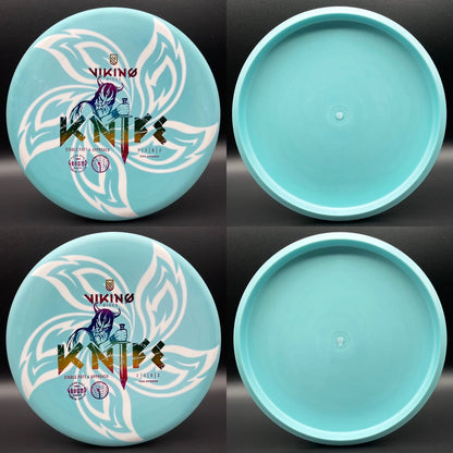 LORE | (Pair) Viking Discs Ground Plastic Knife | Flat Rainbow Stamp | 170g