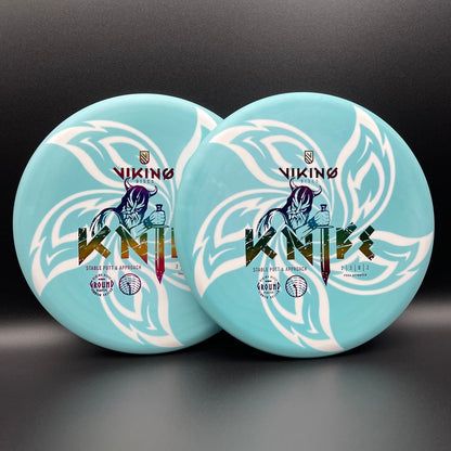 LORE | (Pair) Viking Discs Ground Plastic Knife | Flat Rainbow Stamp | 170g